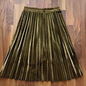 Chartou Woman’s Size S Pleated Velvet A-Line Skirt in gold